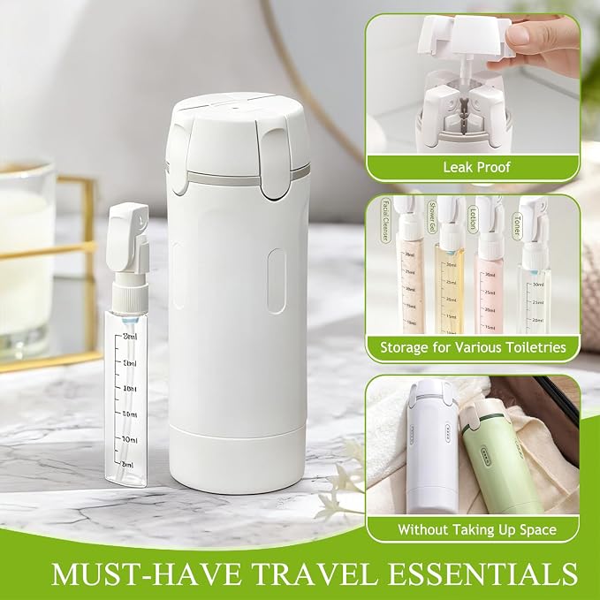 4 in 1 Travel Dispenser Bottle, 4 Pack 30ML Travel Bottles for Toiletries, Refillable, Leak Proof, Portable, for Travel, Camping, Business Trip, for Face Wash, Body Wash, Lotion, Toner (Green)