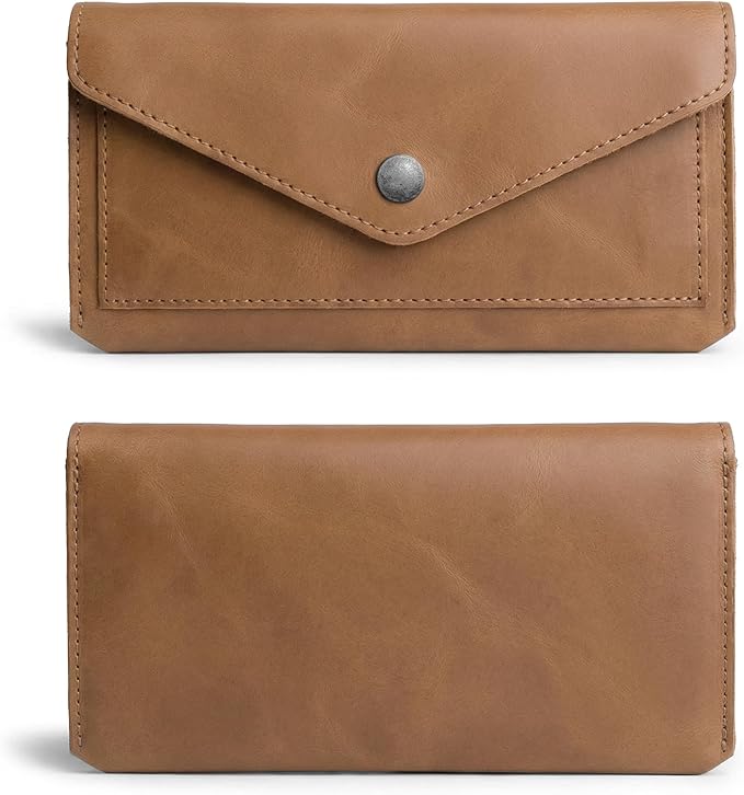Hide & Drink, Large Female Wallet, Travel Organizer for Women, Vintage Money and Card Holder, Full Grain Leather, Handmade, Single Malt Mahogany