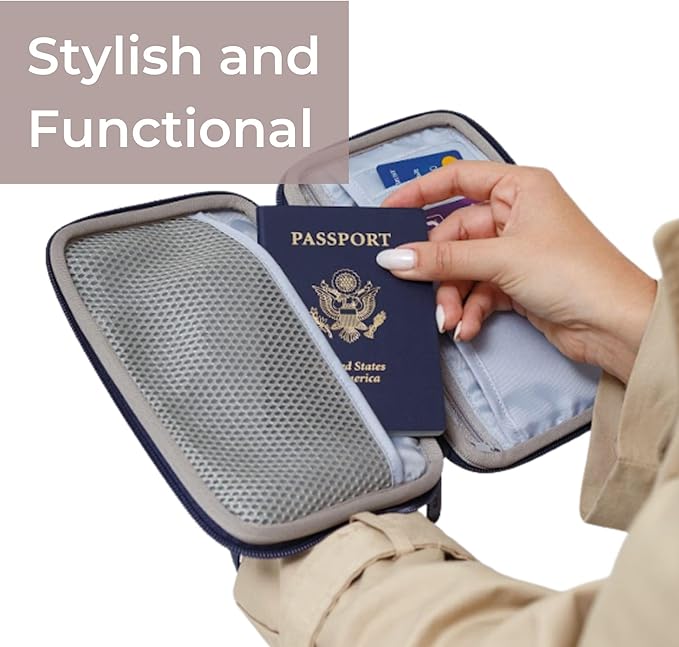 POPUPS Passport Travel Wallet for Women - Large Multiple Document Organizer and Holder with Wristlet - Palm Beige