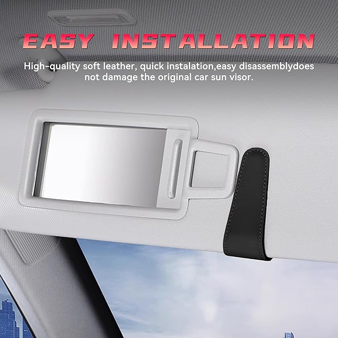 2PCS Sunglasses Holders for Car Sun Visor, Leather Eyeglasses Hanger Mounter, Magnetic Glasses Holder and Ticket Card Clip, Universal Auto Interior Accessories (Black, 1PCS)