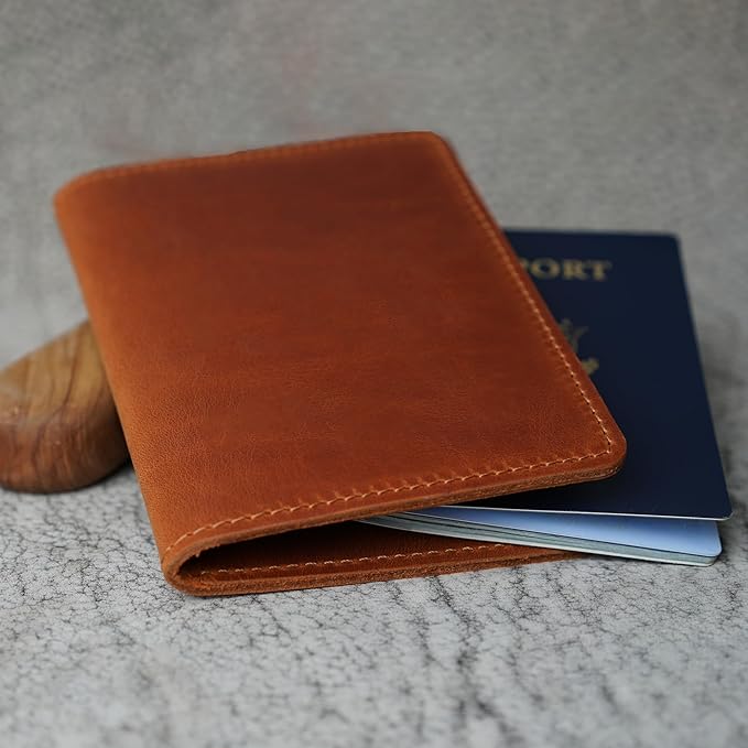 PEGAI Personalized Leather, Passport Holder For Travel | Handmade Passport Wallet Cover Case | Travel Document Holder, Passport Cover for Men, Women, and Family | Pike (Alpine Whiskey)