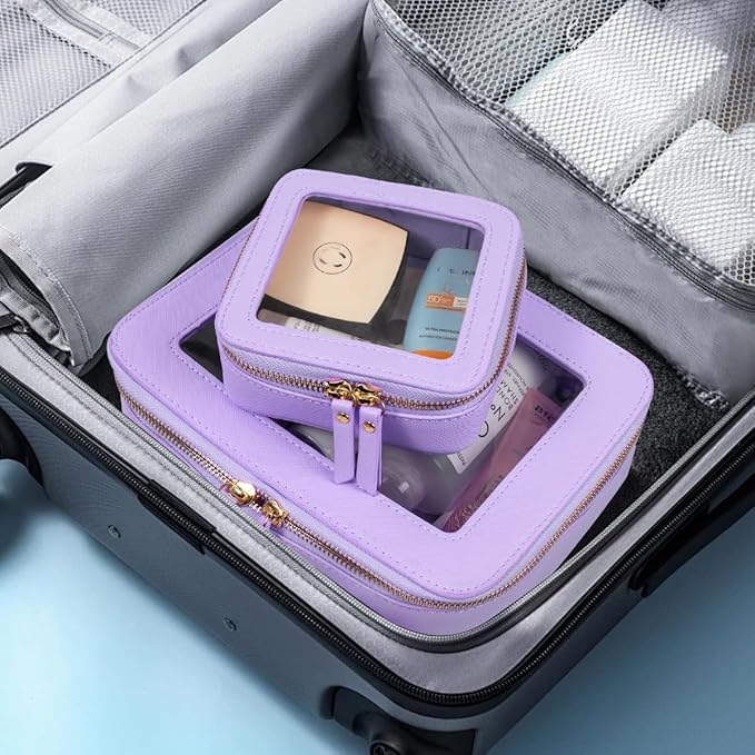 Travel Clear Makeup Bag Set, TSA Approved Cosmetic Bag Case with Zipper Portable Makeup Pouch Toiletry Bag Traveling Cosmetic Organizer Storage Bag Car Organizer Car Essentials
