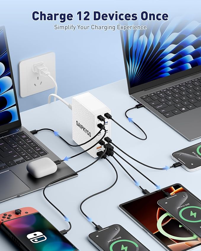 USB Charging Station (900W),12-Port USB C Charger Block with Dual 100W PD USB-C Fast Charging Station Hub for MacBook Pro/Air/All iPad Phone 17/16 15/14/13/Pro Max/Samsung Galaxy Note(White)