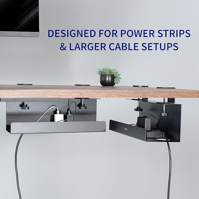VIVO No Drill Clamp-on 17 inch Power Strip Cable Management Trays, Under Standing Desk Steel Cord Organizer, Black, 2 Pack, DESK-CM6L-2B