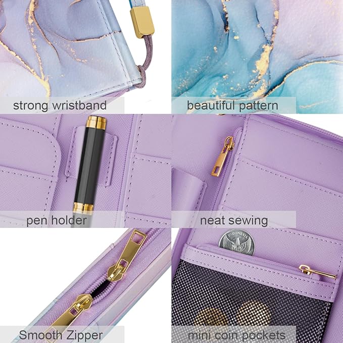 Family Passport Holder Wallet RFID Blocking Document Organizer PU Leather Mulit-purpose Travel Wallet Credit Cards Case for Women Men, Gradient Marble