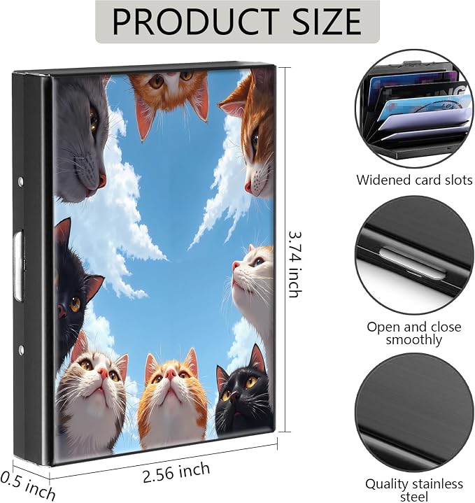 Credit Card Holder C Cats Design Mini RFID Blocking Aluminum Wallet Slim Metal Hard Cover Shell Travel Wallet ID Cases Small Credit Cards Case Business Cards for Women Men Girls
