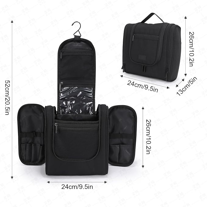 Hanging Toiletry Bag with Hook, Travel Cosmetic Makeup Bag Organizer for Accessories, Shampoo, Shaving Bag for Toiletries Accessories,Travel Essentials Kit (Black)