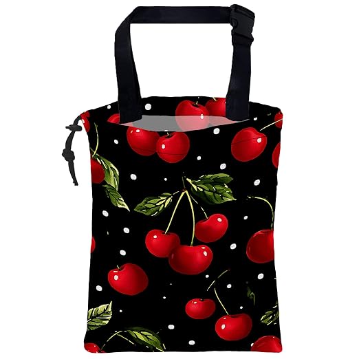 Car Garbage Bag Red Cherry Drawstring Car Trash Bag Hanging for Back Seat with Adjustable Buckle Canvas Vehicle Trash Can Easy-to-Install for Car Accessories Vehicle Travelling Camping
