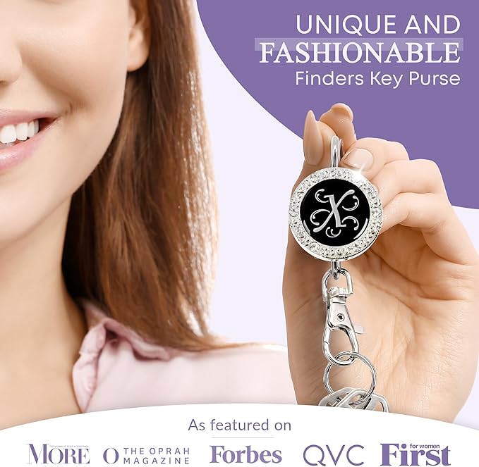 Women’s Bag Charm Key Finder, Car Keychain Hook, Cute Purse Organizer & Tote Bag Accessories, Gifts for Mom - Monogram Letter