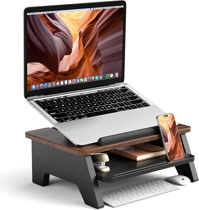 2-Tier Laptop Stand,Adjustable Riser,Desk Organizer Accessories Ventilated Cooling Ergonomic Computer Holder 10-15.6" Notebook,Desktop Storage Compatible with MacBook,Dell,HP,Lenovo
