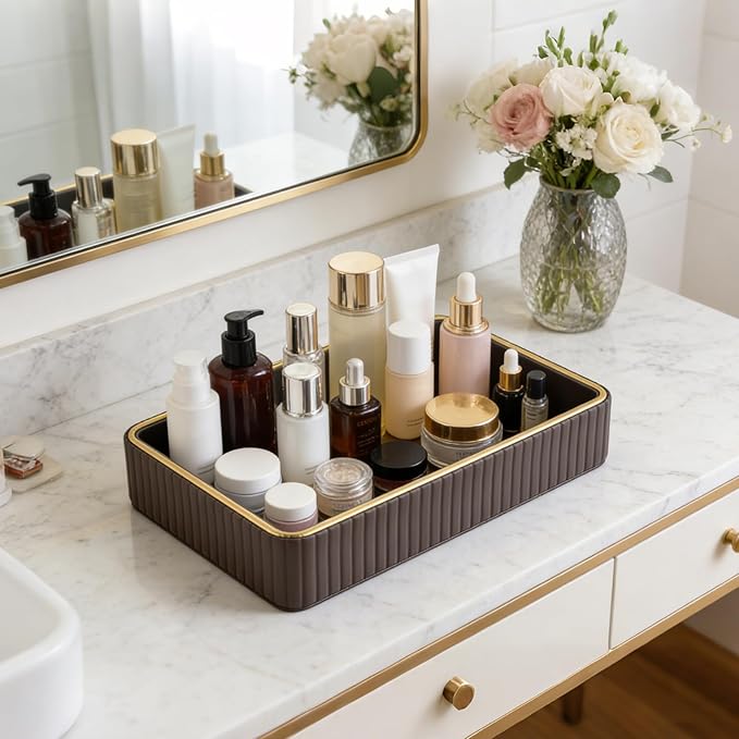 PU Leather Valet Tray,Desk Organizer Tray Nightstand Organizer Trinket Dish Storage Key Bowl Decorative Trays for Phone Wallet Jewelry Watch,Bathroom Bedroom Perfume Vanity Trays,Grey