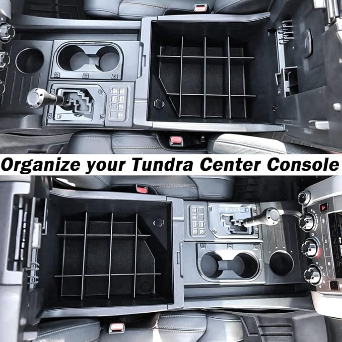 TACOBRO Center Console Organizer Dividers for Toyota Tundra 2014-2021 Accessories Black ABS Plastic Secondary Storage, Armrest Insert Separator