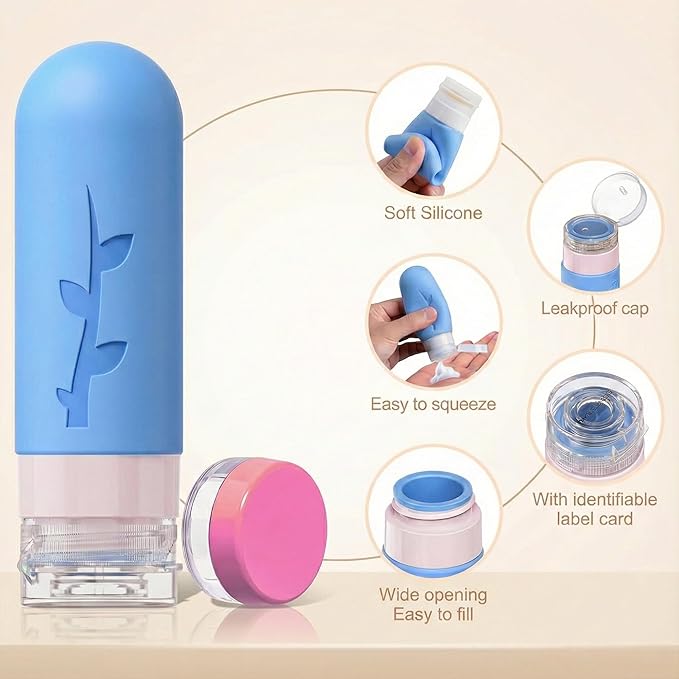 DEPOZA Travel Bottles Kit (16 Pack) - TSA Approved, Leak Proof Silicone Squeezable Containers for Toiletries. Complete Set with Jars, Sprayers & Bag (White)