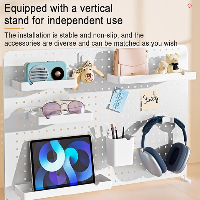 Desk Shelves, Desk Pegboard, Monitor Stand with 3 Drawers, for Gaming & Office, Standing Desk Accessories, for Laptop, Computer(White)