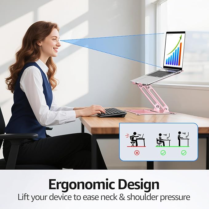 Urmust Laptop Notebook Stand Holder Adjustable Laptop Stand Portable Computer Riser Compatible with MacBook Air Pro HP Dell XPS Lenovo All Laptops 10-15.6"(Rose Gold)