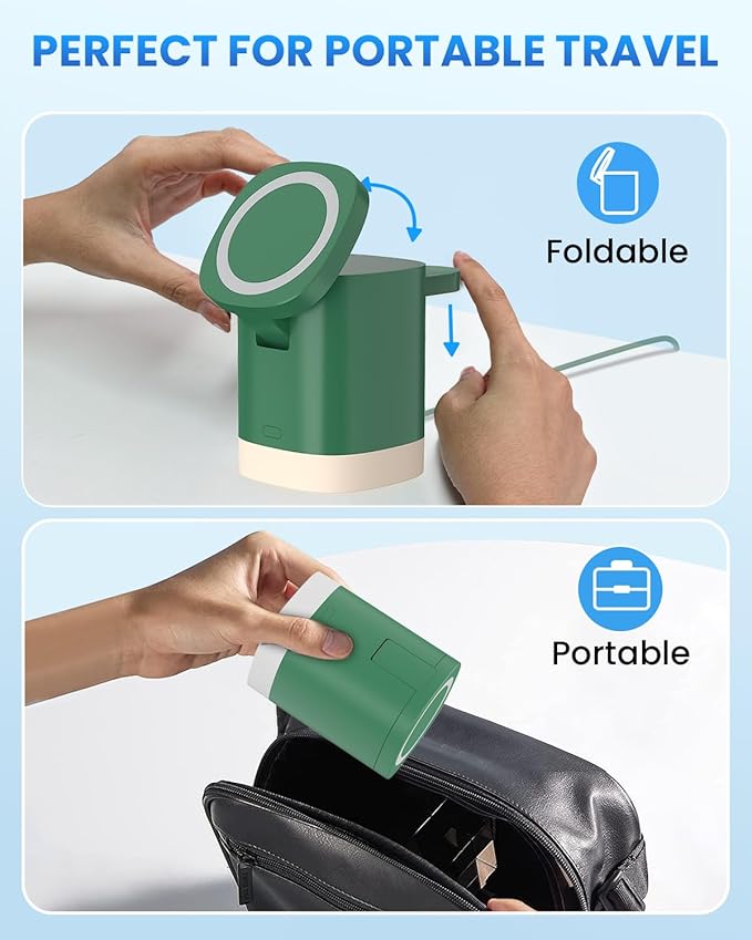 Wireless Charging Station for Apple Mag-Safe: JoyGeek 3 in 1 Magnetic Foldable Charger Stand for iPhone 16 15 14 13 12 Pro Max Plus - Apple Watch 10 9 8 7 6 5 4 SE - AirPods Pro 2/3/4