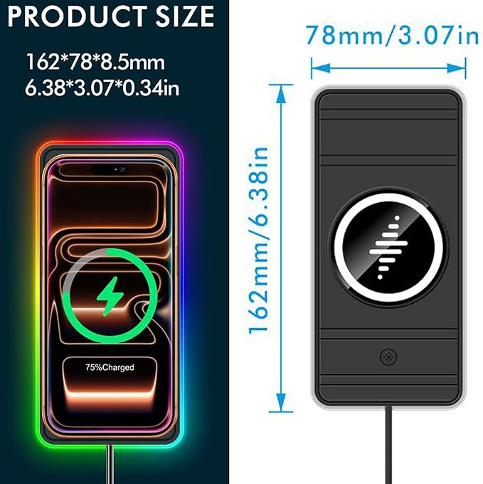 Magnetic Wireless Car Charger Pad, LANSEMKU RGB 15W Wireless Car Charging Pad for Magsafe Wireless Charger for Car iPhone17 16 15 14 13 12 11 Pro Max