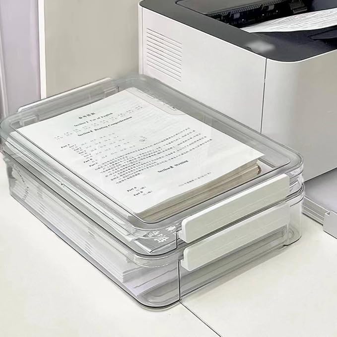Document Organizer Transparent PET Filing Case Stackable Paper Holder Secure Closure Space-Saving Storage Suitable for Office Home Student Bookshelf, L