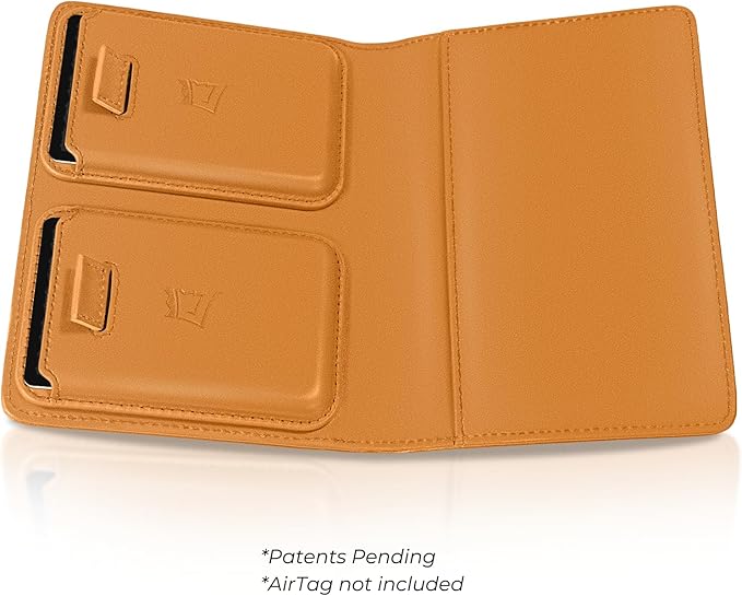 Kings Loot Passport Holder Wallet – RFID Blocking Leather Travel Wallet with Built-in Airtag Holder – Holds 1-6 Cards & Passport – Easy Pull Tab – Slim & Stylish Wallets (Cognac)