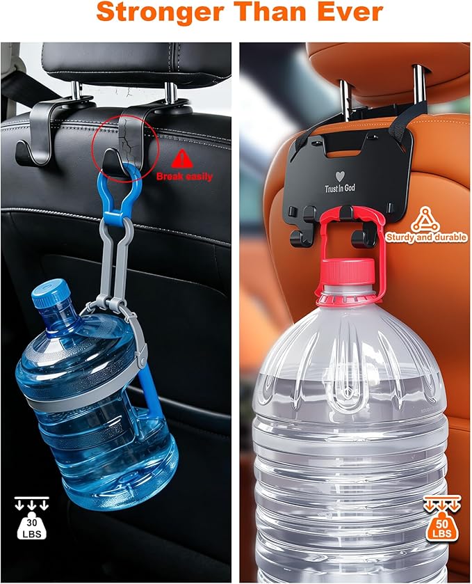 Adjustable Car Seat Headrest Hooks, Universal Fit for All Headrest Styles, Purse Hook with Phone Holder, Car Purse Hooks for Bags, Multifunctional Car Organizers and Storage