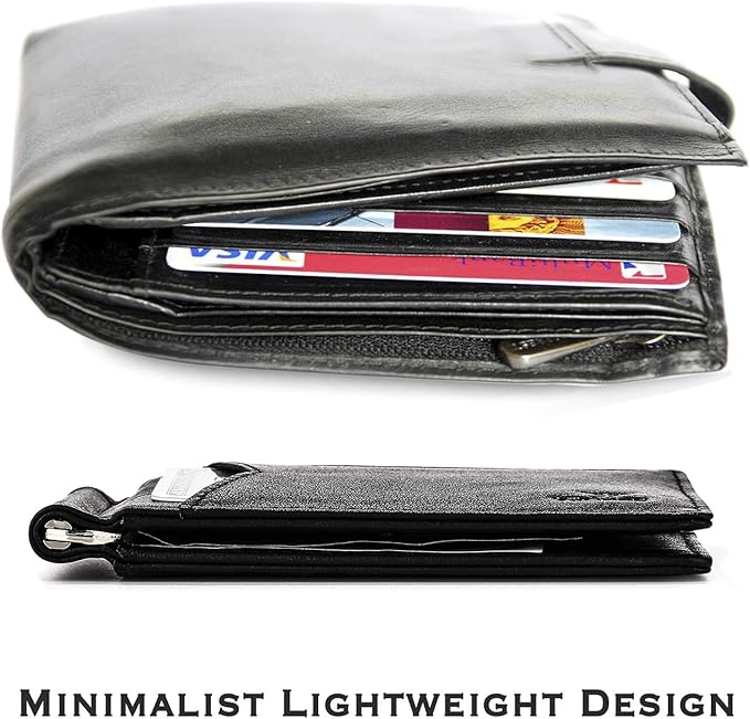 YBONNE Mens Slim Wallet with Money Clip Front Pocket RFID Blocking Thin Bifold Leather Card Holder Minimalist Mini Billfold