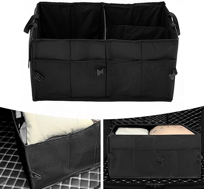 Car Trunk Organizer, Storage Organizer Large Capacity Design Waterproof 600D Vehicle Storage Box, Multifunctional Foldable Automotive Space Divider Accessories, Universal for Most Cars (Black)