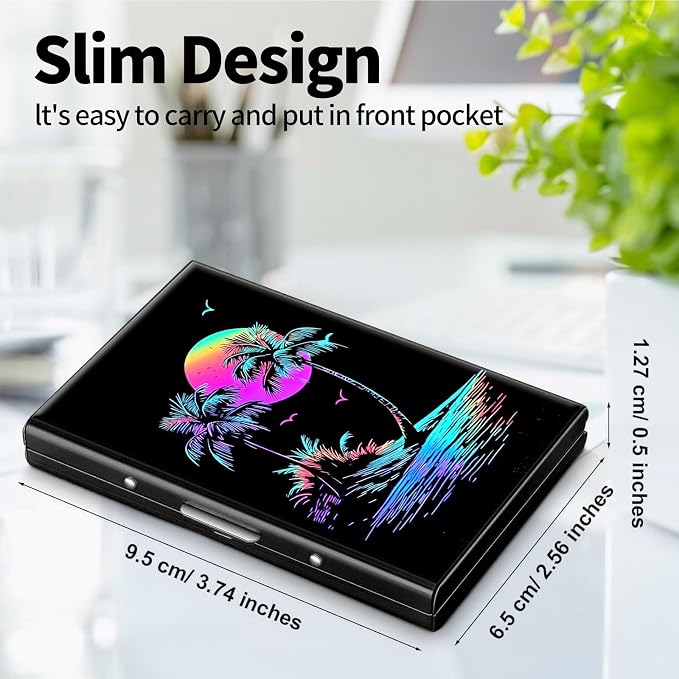 Metal Wallet for Women Men Girls, RFID Blocking Slim Aluminum Credit Card Holder, Mini Travel Wallet with Hard Shell, Lightweight ID & Business Card Case,Art Palms Tropical Beach
