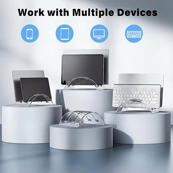 Vertical Dual Laptop Stand Acrylic Desktop Notebook Dock Invisible Vertical Laptop Holder for Desk Office Home Supplies Space Saving Organizer
