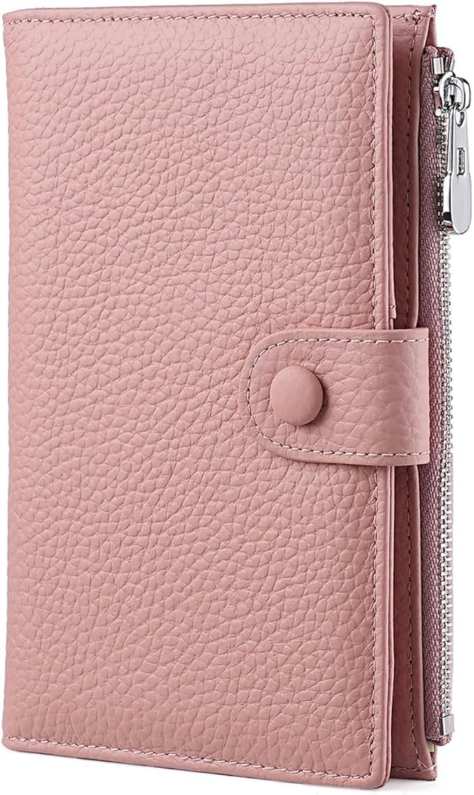 Gyanm Genuine Leather RFID Blocking Passport Holder for Women, Slim Travel Wallet with Zipper Coin Pocket, Card Slots and SIM Slots, Compact Passport Cover Case, Pink