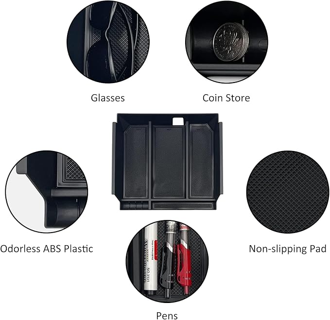 JOJOMARK Compatible with Toyota Tundra Accessories Center Console Tray Organizer for Tundra 2022 2023 2024 2025 Insert ABS Armrest Box Secondary Storage (2022+ Black)