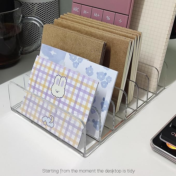 LUOKER Acrylic Mail Organizer - 2 Pcs CD Holder With 7 Compartments, 7 x 5 x 1.57 Transparent Countertop Envelope Organizer for Office, Home Desk(Transparent)