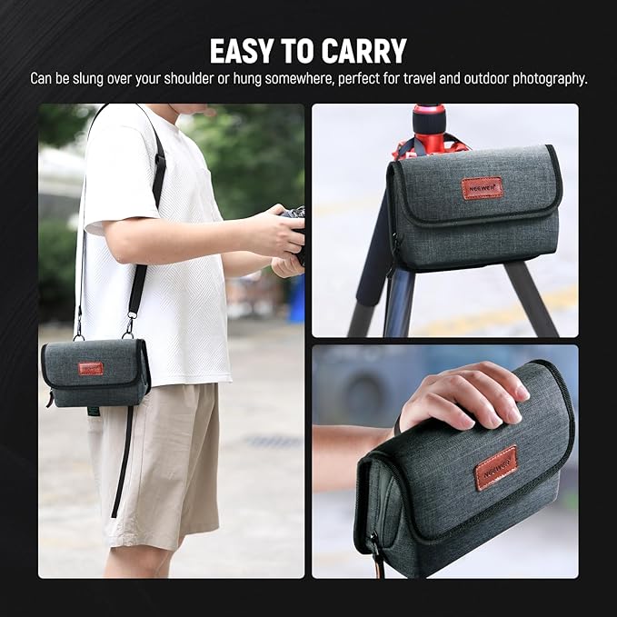 NEEWER Camera Lens Filter Case with Water Resistant Hard Shell, 6 Soft Pockets, Shoulder Strap, Pro Photography Filter Bag Storage Pouch for 4''x 4'', 4''x 5.65'' Square, 95mm Circular Filters, PB025
