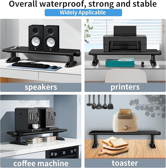 Computer Monitor Stand Riser for Desk,4.4-5.7 Inches Freely Height Adjustable with Cellphone Holder,Multi-Purpose Desktop Organizer Monitor Stands Riser for Computer,Laptop,Printer,TV (BLack)