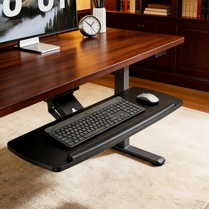 AX WABER Keyboard Tray Under Desk with Storage Drawer, Height Adjustable Keyboard Tray Slide Out 360° Swivel Tilt, Ergonomic Under Desk Mount Keyboard & Mouse Holder for Gaming Home Office, 28''x11''