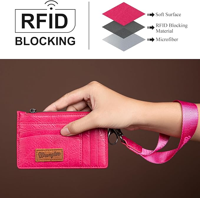 Montana West X Wrangler Credit Card Holder for Women Card & ID Cases Womens Slim Wallet for Cash and Cards Keychain Wallet with Wristlet Strap