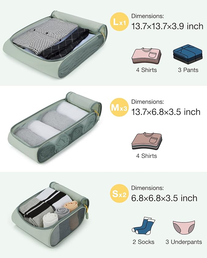BAGSMART Keep Shape Packing Cubes for Travel, 6 Set Travel Cubes for Packing, Lightweight Suitcase Organizer Bags Set for Travel Essentials
