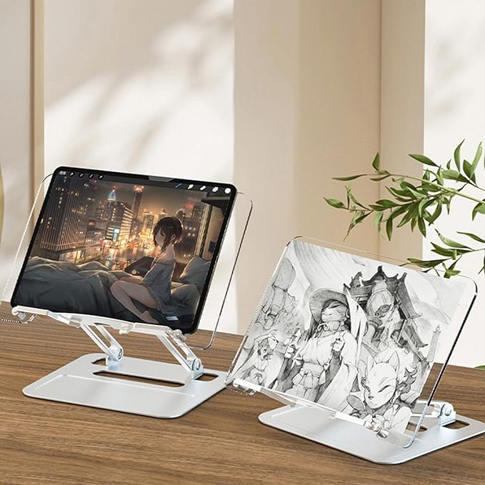 Adjustable Desktop Book Stand, Aluminum Reading Document Holder with Foldable Base, Book Holder, Foldable Desktop Riser for Laptop, Recipe, Textbook (Rose)
