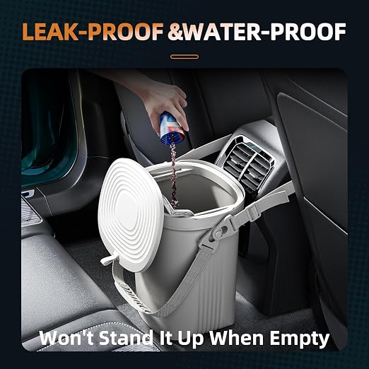 2 Gallon Silicon Car Trash Can with Lid - 100% Leak-Proof Trash Bin, Waterproof Garbage Can, Gifts for Men and Women
