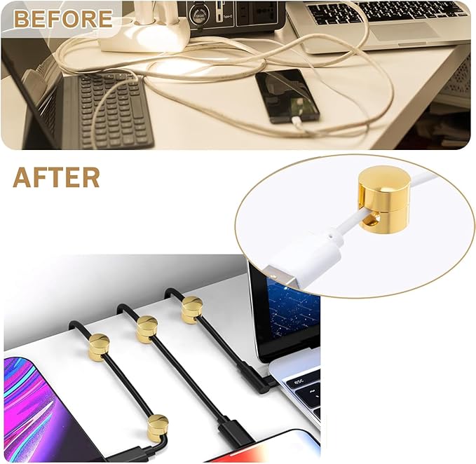 3 Sets Charger Cord Holder, Gold Metal Adhesive Cable Management Clips,Adjustable Cable Anchor Holders,Wire Organizer for Desk, Wall Hook, Home, Office,Bedside Table