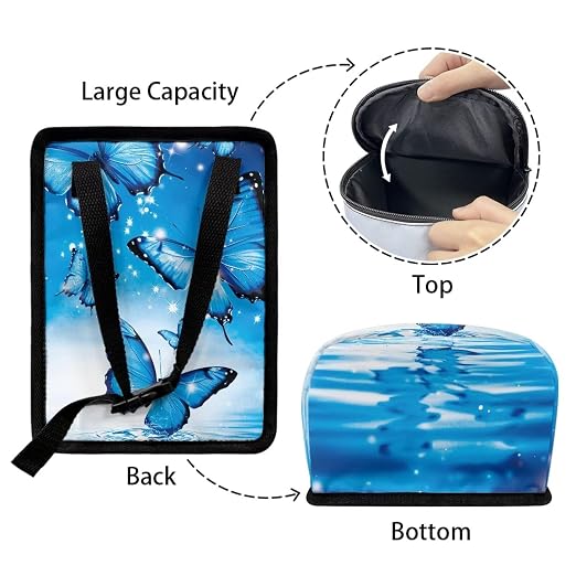 Biyejit Blue Butterfly Car Garbage can with Lid Leak Proof Vehicle Trash Can with Storage Pockets Hanging Waterproof Car Trash Bag for SUV
