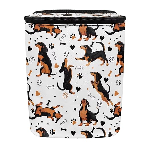 Biyejit Dachshund Dogs Car Trash Can with Lid and Storage Pockets - Leak-Proof Organizer, Waterproof Garbage Can, Multipurpose Trash Bin for Car