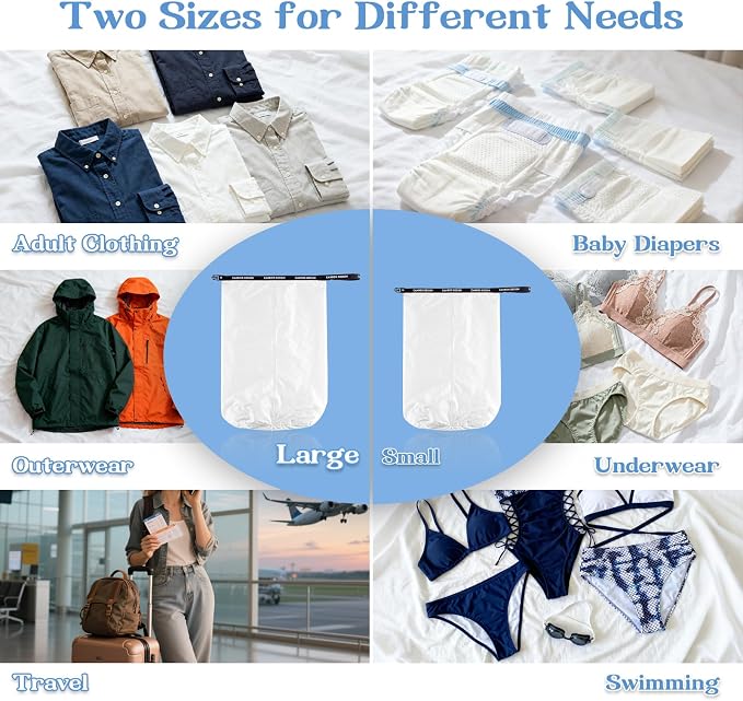 2-Pack Waterproof Travel Laundry Bags, Wet Dry Organizer to Block Odors & Prevent Suitcase Leaks, Roll-Up Dirty Clothes Pouch for Gym, Swim, Camping & Family Vacations