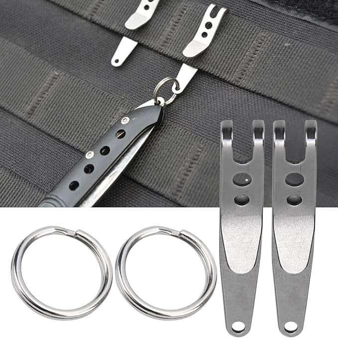 2Pcs Belt Clip for Keys, Mini Keychain Pocket Clip, Stainless Steel Suspension Clips, Multipurpose Suspension Keychain Clips for Keys, Flashlights, Knives, 1.6x0.3in