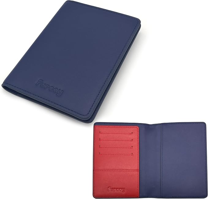 Slim Nappa Leather RFID blocking Passport Cover for Men and Women (Blue/Red)