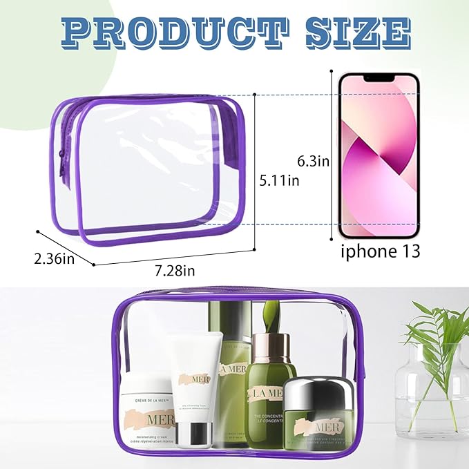 YedsIntu 16 Pieces Clear Makeup Bag PVC Zippered Clear Toiletry Carry Pouch Portable Cosmetics Bag Waterproof Makeup Bag Vinyl Plastic Organizer Case for Travel Vacation Bathroom (Purple-M)