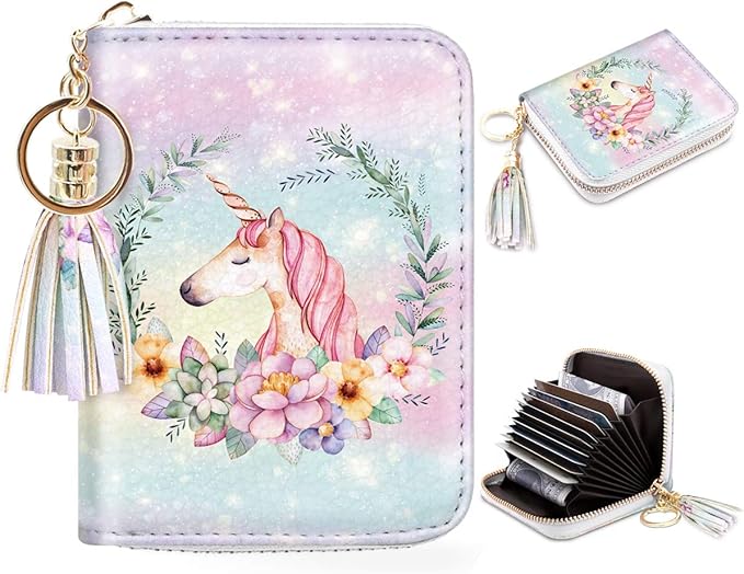 Coco Rossi Leather Credit Card Wallet for Women, RFID Blocking Zipper Cards Holder with Tassel