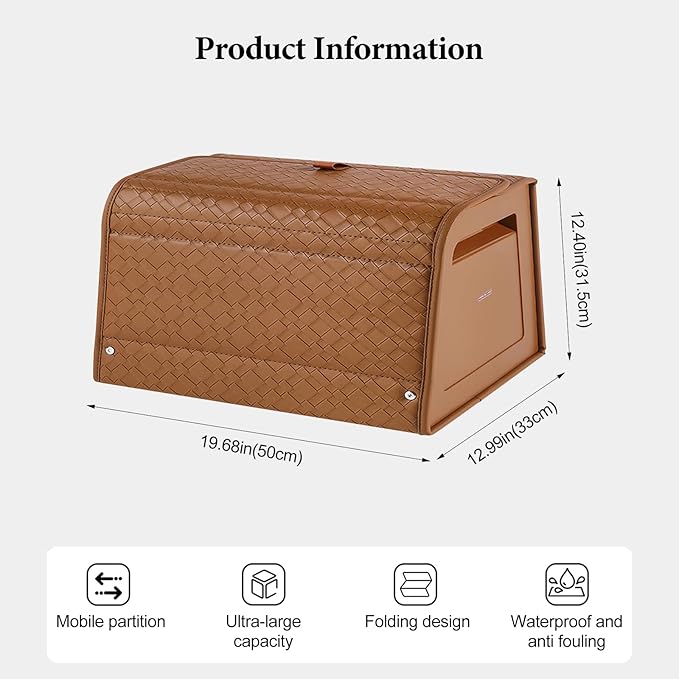 Ergocar Car Trunk Storage Organizer Leather Car Storage Box Clean Tool Accessories Container Folding Magnetic Cover Waterproof Suitable for SUV/Truck/Automotive