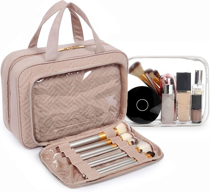 BAGSMART Toiletry Bag Hanging Travel Makeup Organizer with TSA Approved Transparent Cosmetic Bag Makeup Bag for Full Sized Toiletries(Cherry Red)