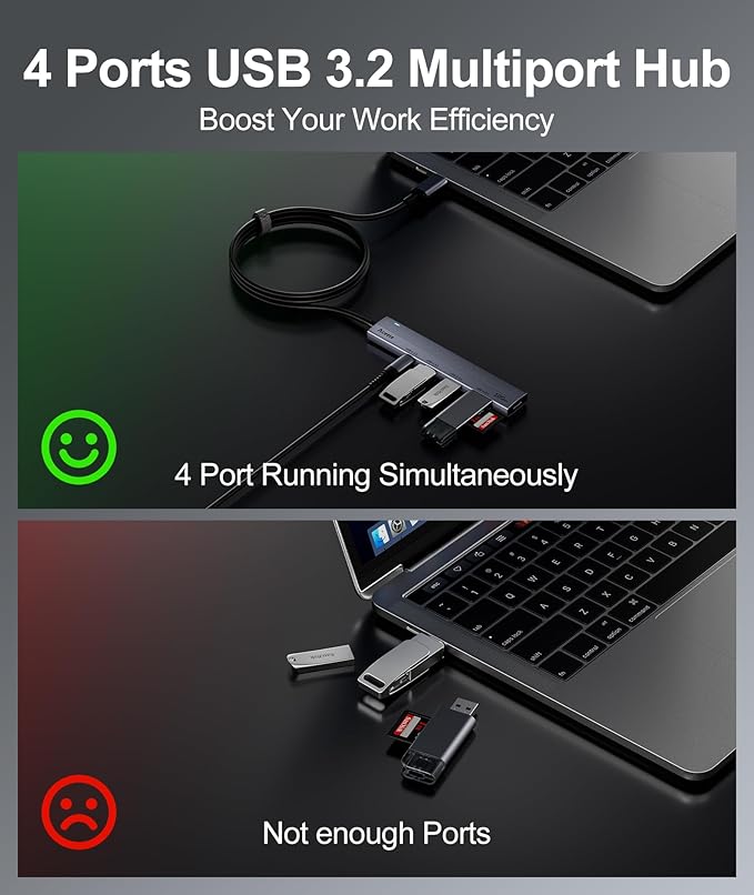 Aceele 10Gbps USB C Hub Splitter with 2 USB A 3.2 & 2 USB C 3.2 + Type-C Power Port, USB 3.2 Gen 2 Hub with 3.3ft Extender Cable for MacBook Pro/Air, Etc(Not Support Charging/Monitor)