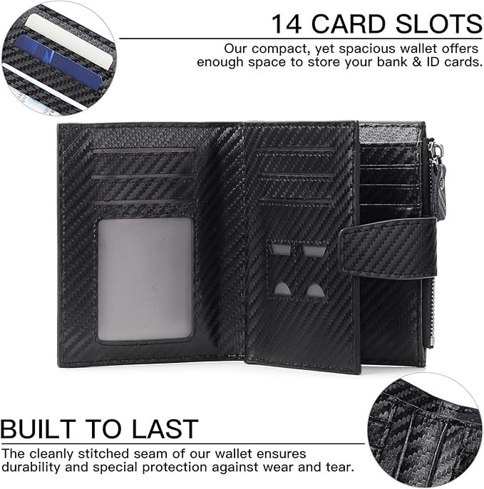 FALAN MULE Wallet for Men Genuine Leather RFID Blocking Mens Wallet with Zipper Coin Pocket ID Window